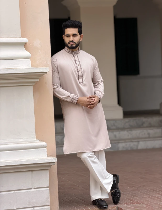 Premium Embroidery Design Panjabi - Rose Gold