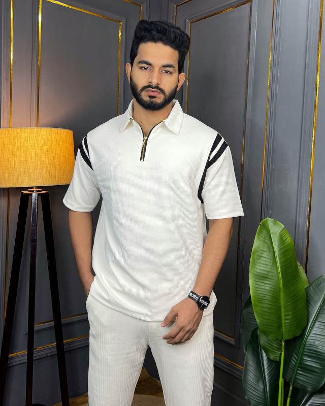 Premium Quality Half Zipper Baggy Polo - Off White