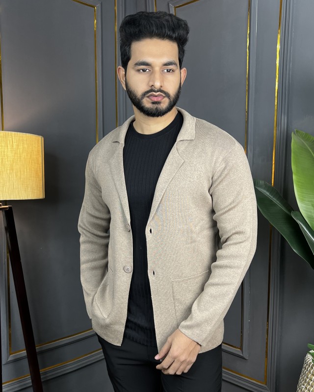 Premium Classy Sweater Knit Blazer - Nude Beige