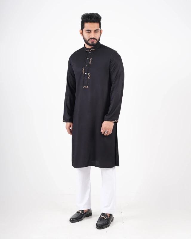 Premium Zardozi Work Design Panjabi - Black