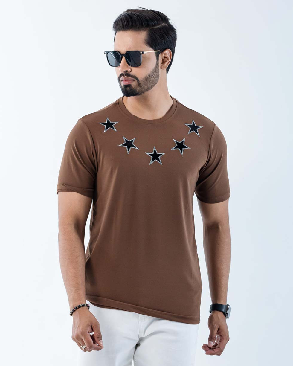 Premium Quality Stylish  T Shirt - Brown