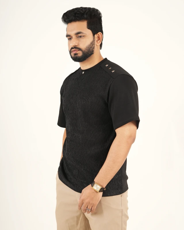 Premium China Imported Luxury Textured T-Shirt - Black