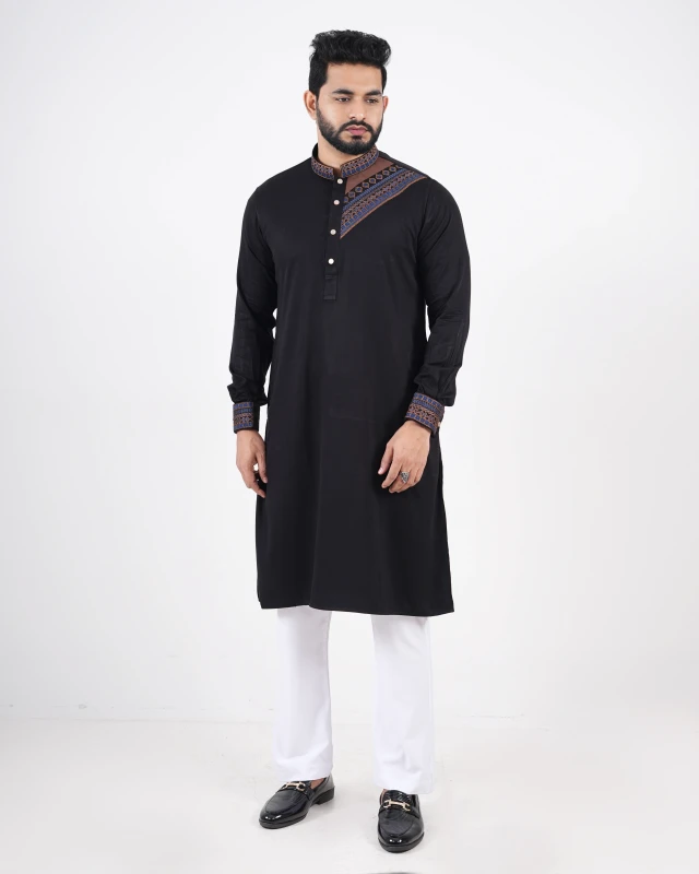 Premium Embroidery Design Panjabi - Black