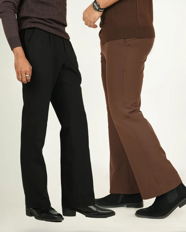 Premium Adjustable Formal Boot Cut Pant - Black + Coffee Combo