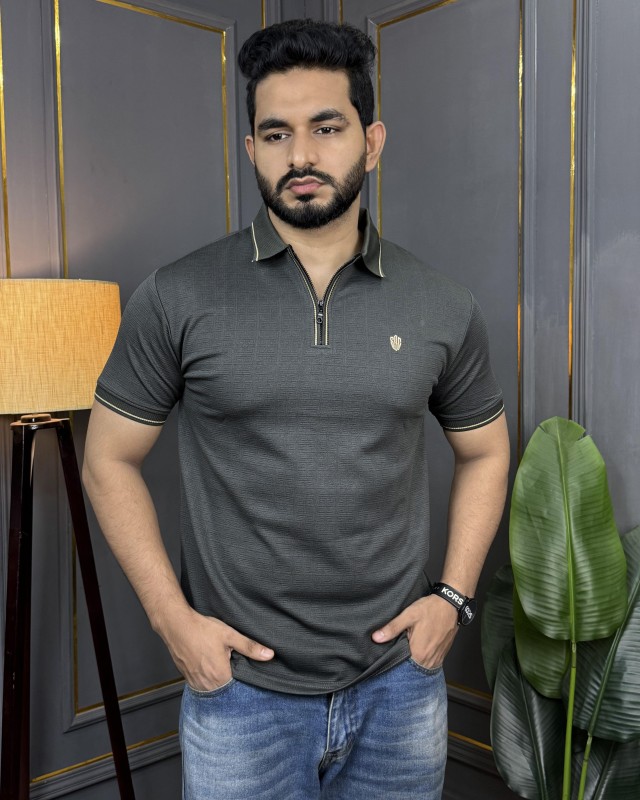 Premium Knit Structured Half Zipper Polo - Dark Ash