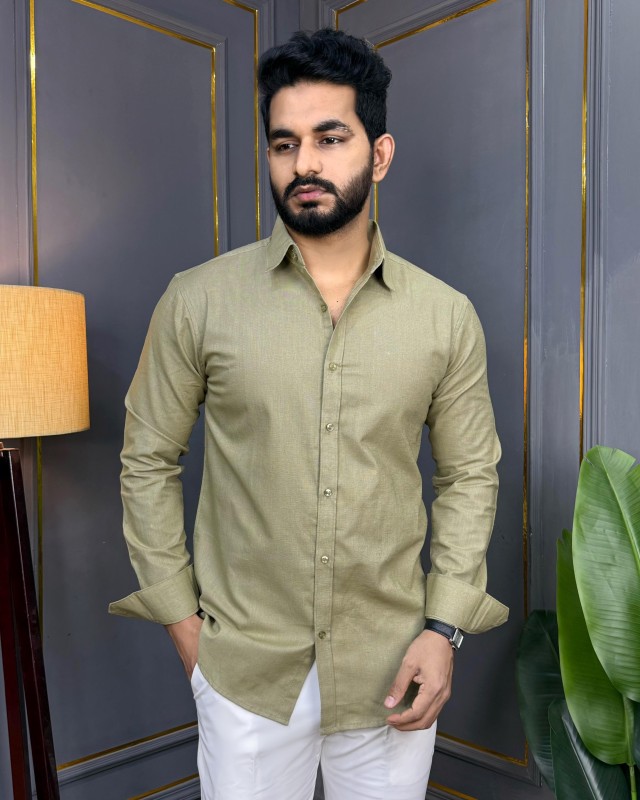 Premium Solid Color Remi Cotton Formal Shirt - Sage Olive