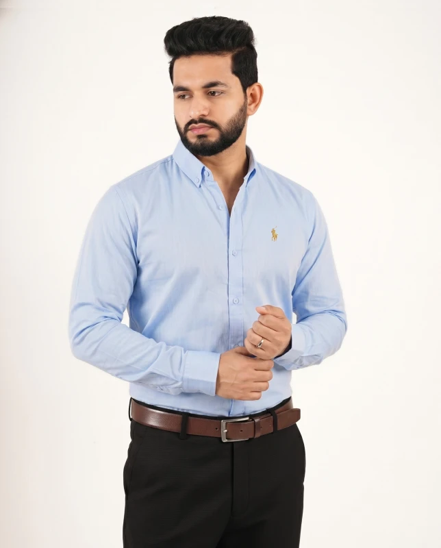 Premium Button-Down Collar Solid Color Cotton Formal Shirt - Baby Blue