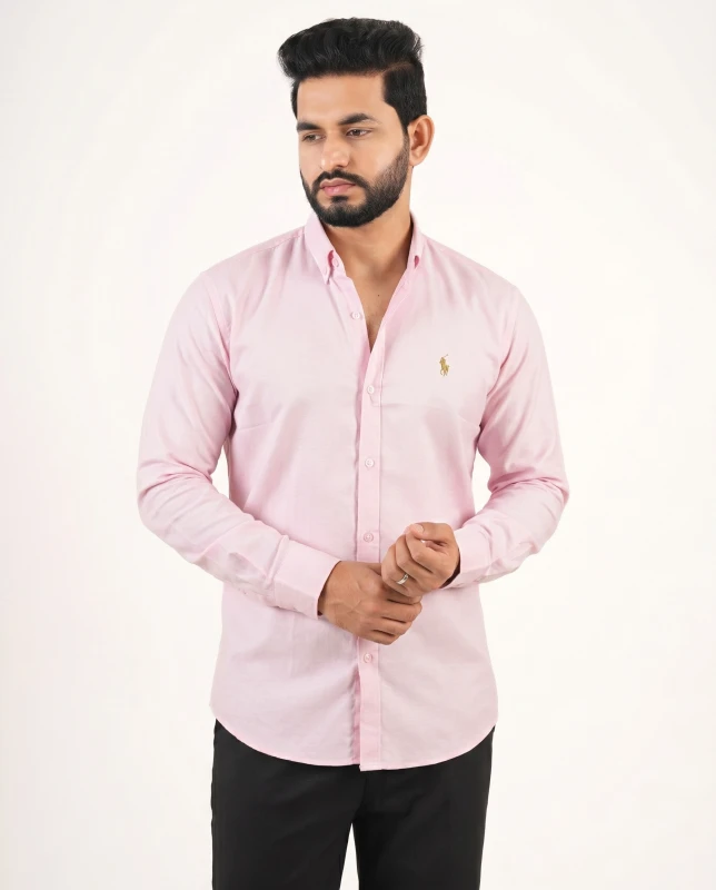 Premium Button-Down Collar Solid Color Cotton Formal Shirt - Baby Pink