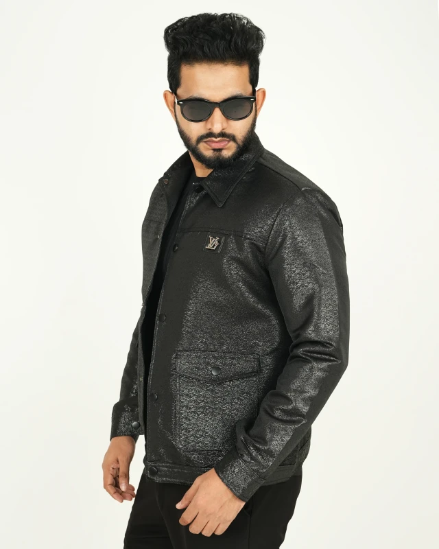 Premium China Imported Korean Style Luxury Crop Jacket - Shiny Jet Black